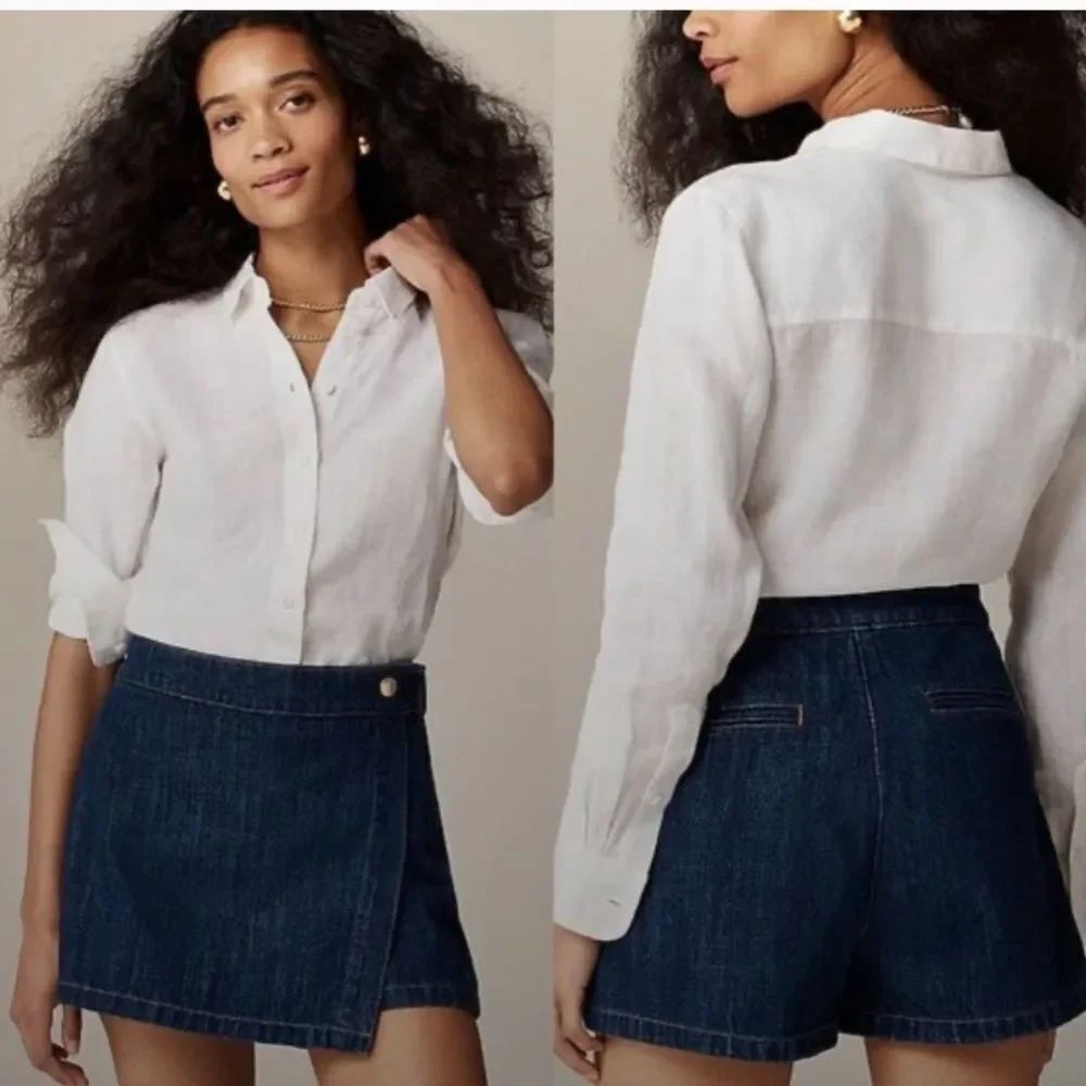 J. Crew Shirt Women's White Wren Slim Fit Shirt Stretch Cotton Poplin 2
